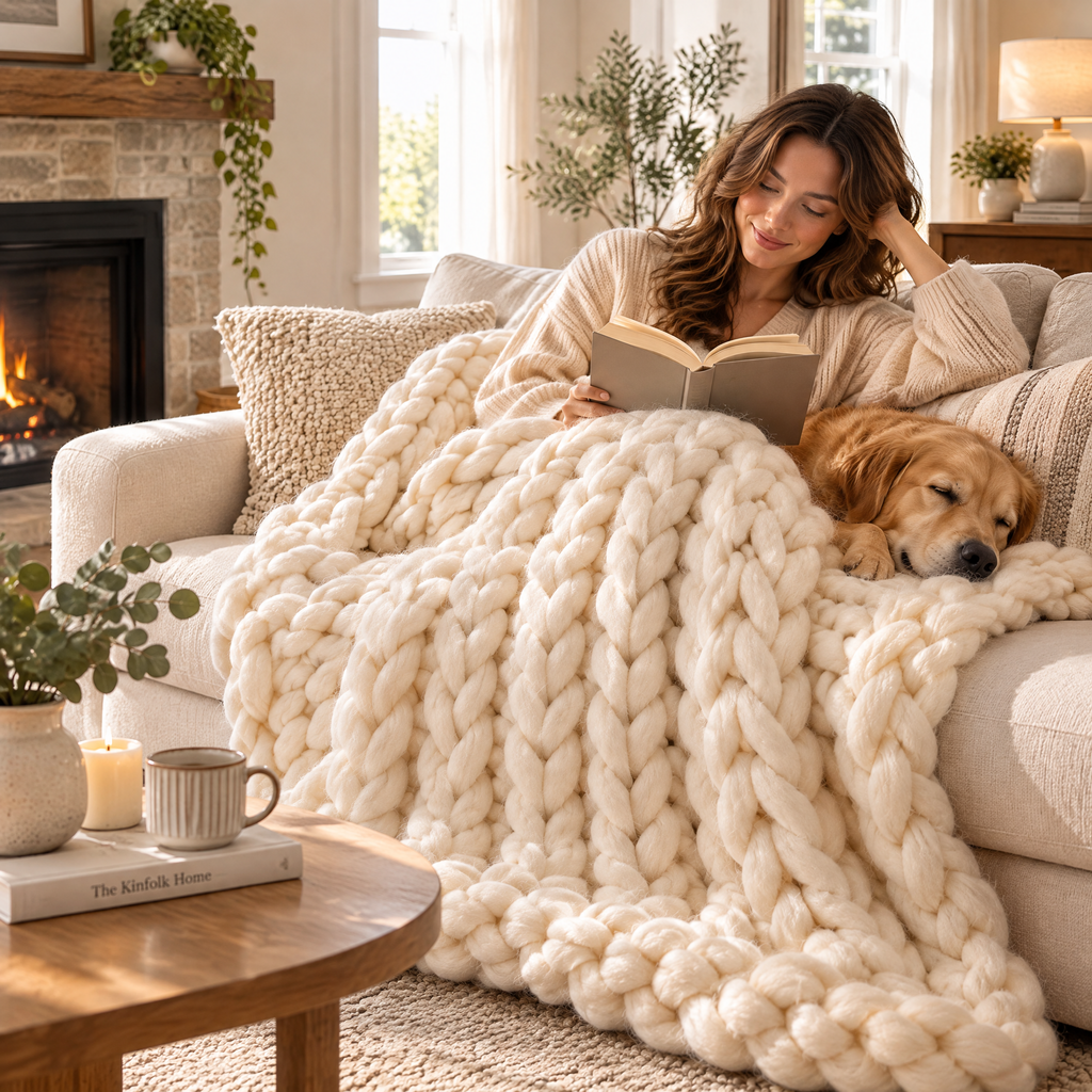 Chunky Knit Blanket - lifestyle